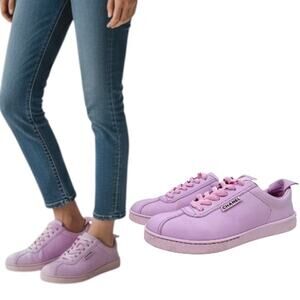 Chanel Weekender Leather CC Logo Low Top Sneakers Pink Size 39